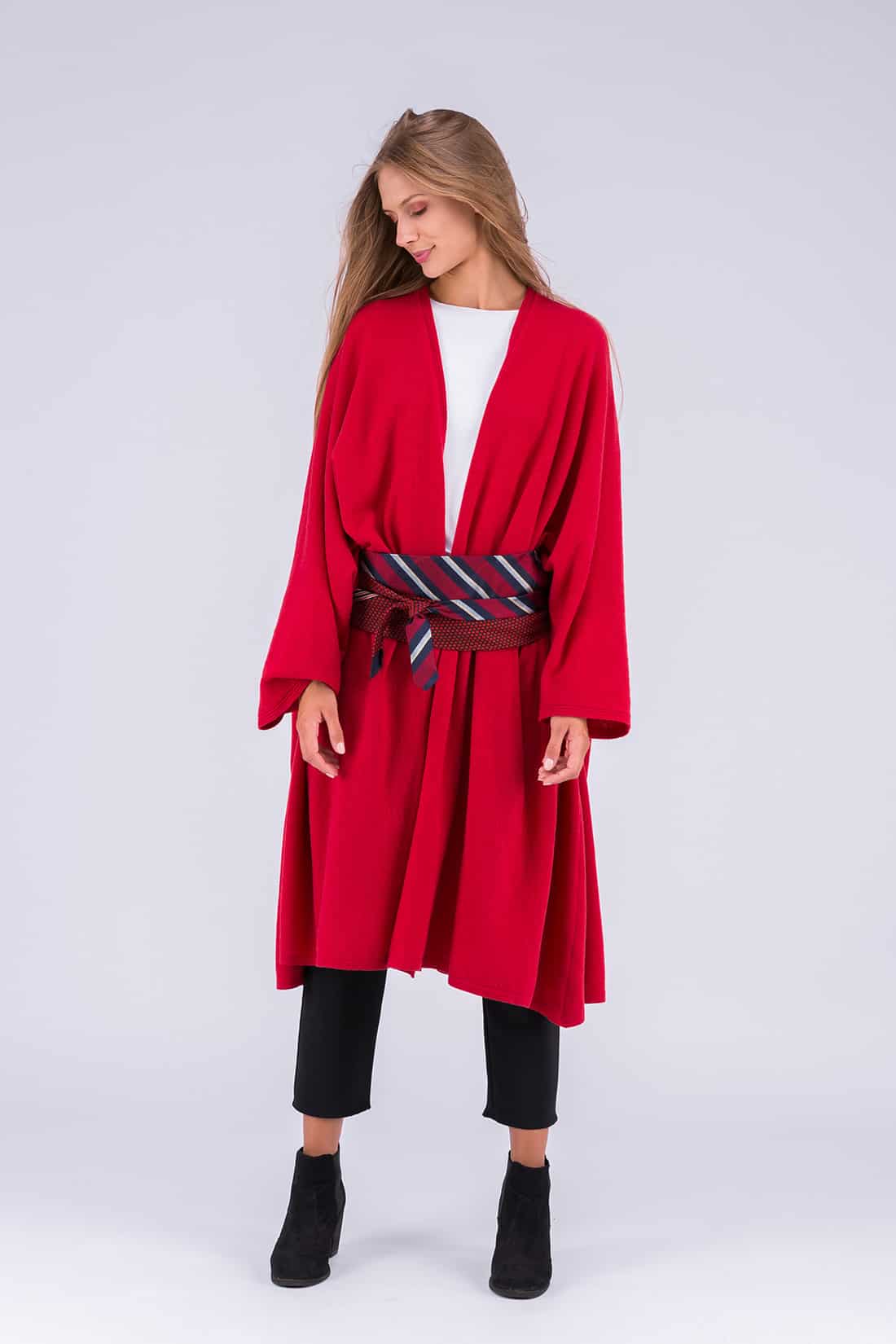 Red and navy blue fabric belt for women OBI-27 – Image 2