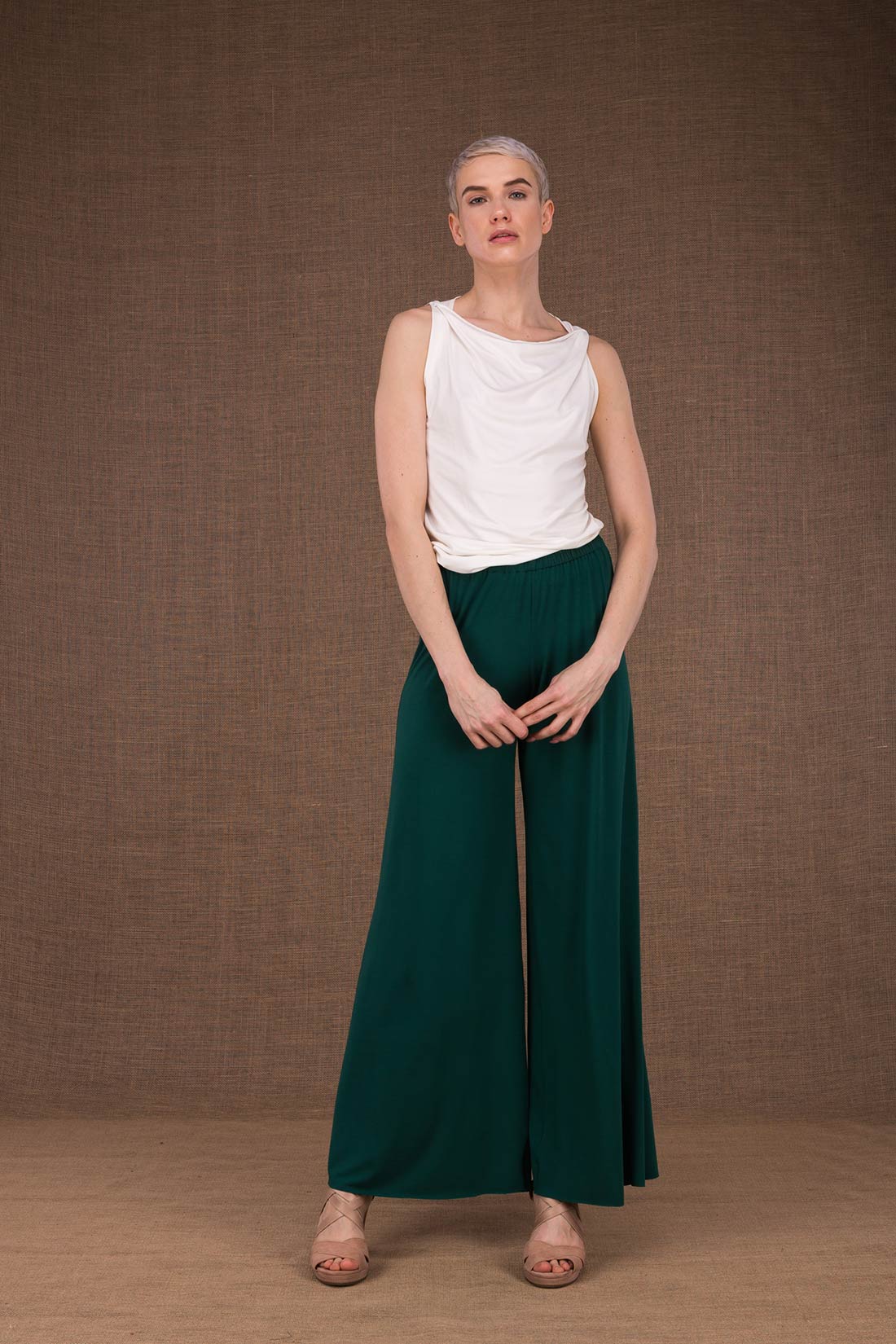 Emerald green large viscose jersey trousers for women ANANAS