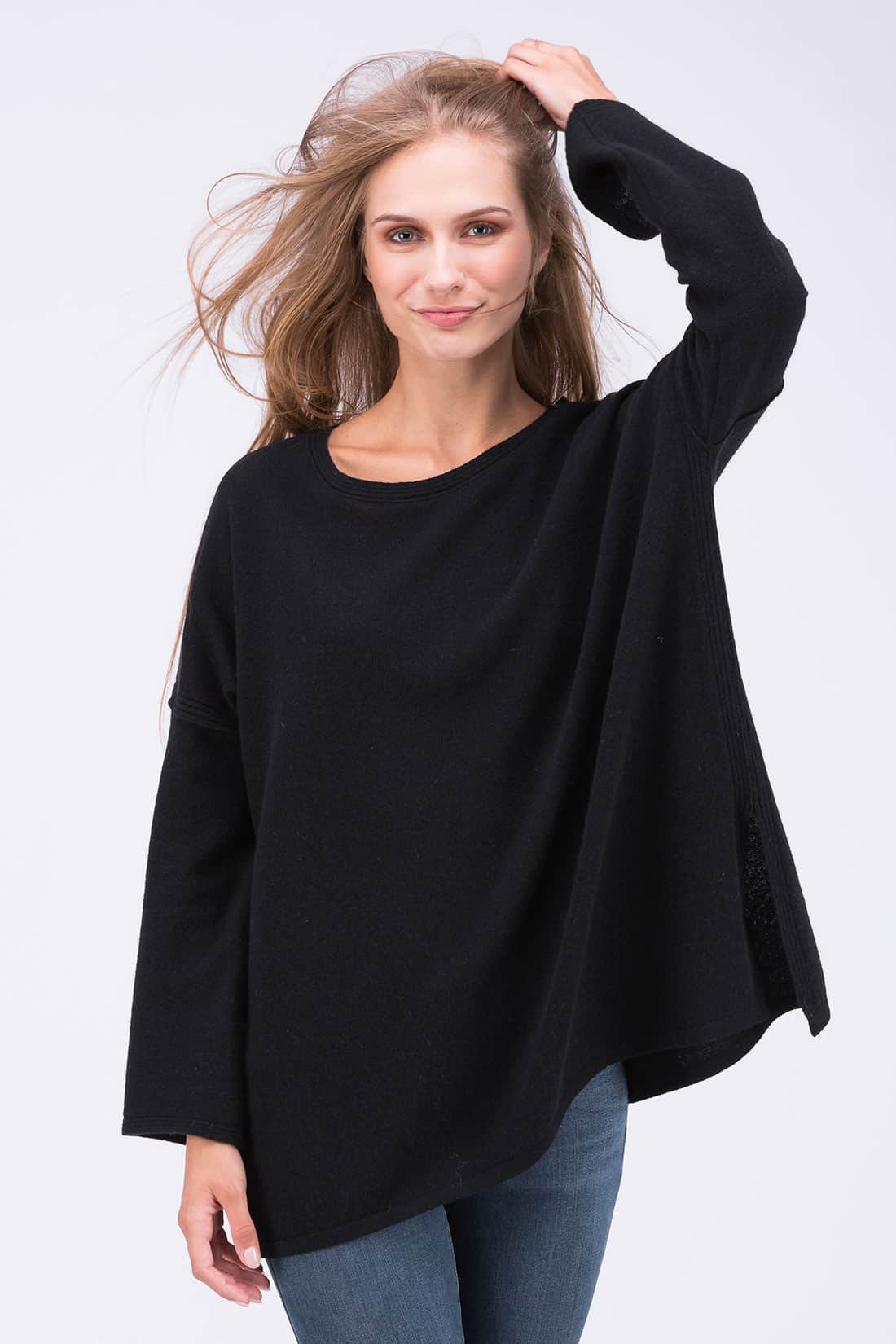 Black oversized large wool sweater for women ALASKA