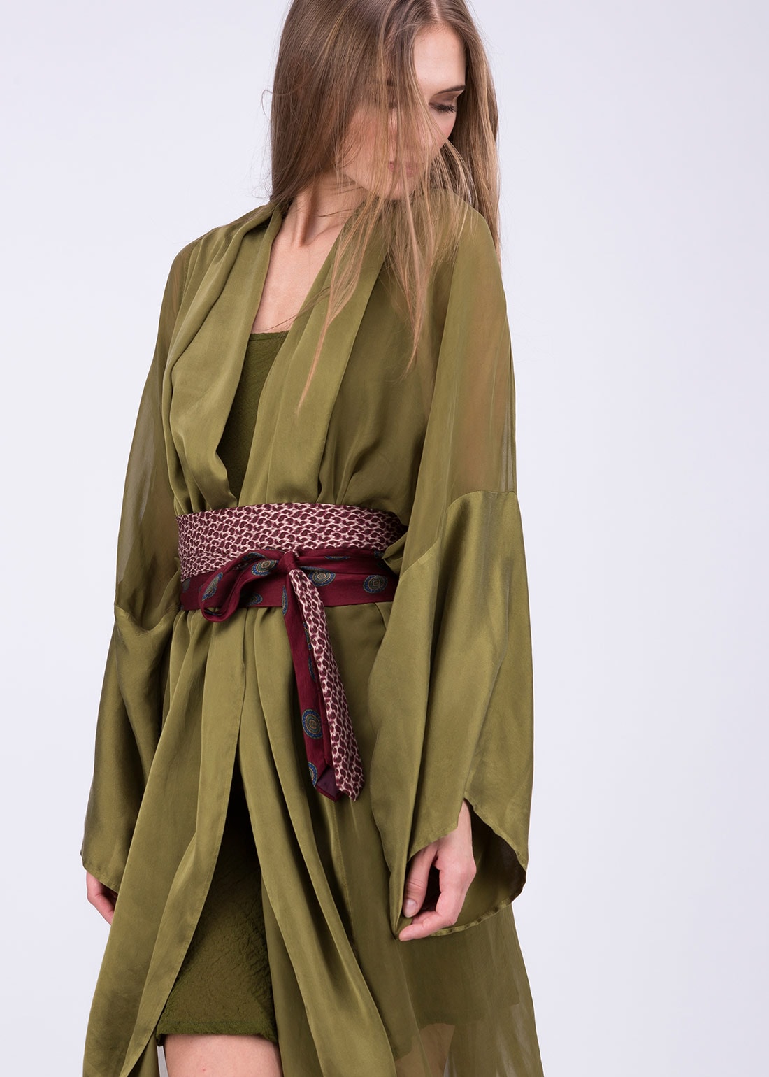 Burgundy fabric belt for women OBI-14