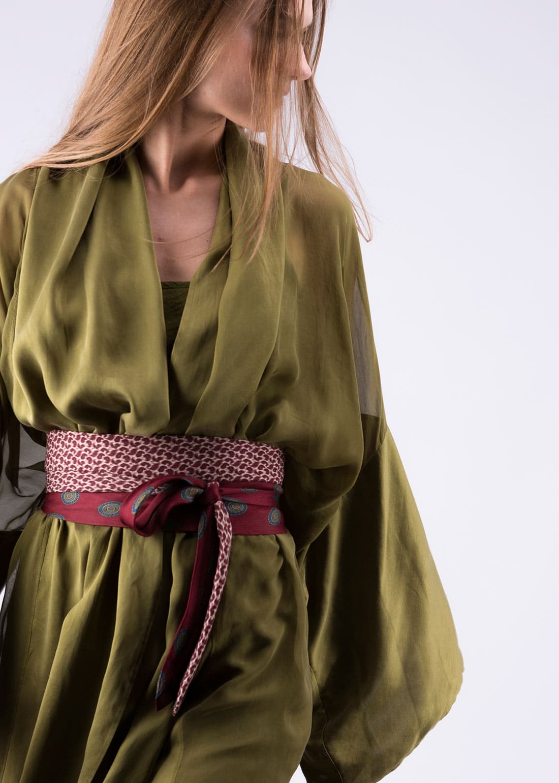 Burgundy fabric belt for women OBI-14 – Image 2