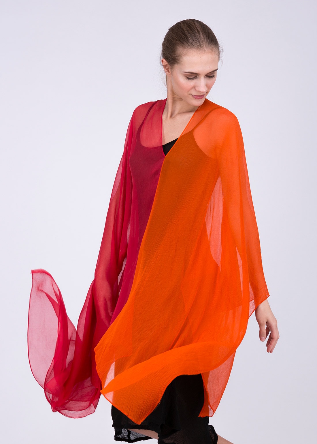 Red orange silk shawl-tunic OWOW – Image 2