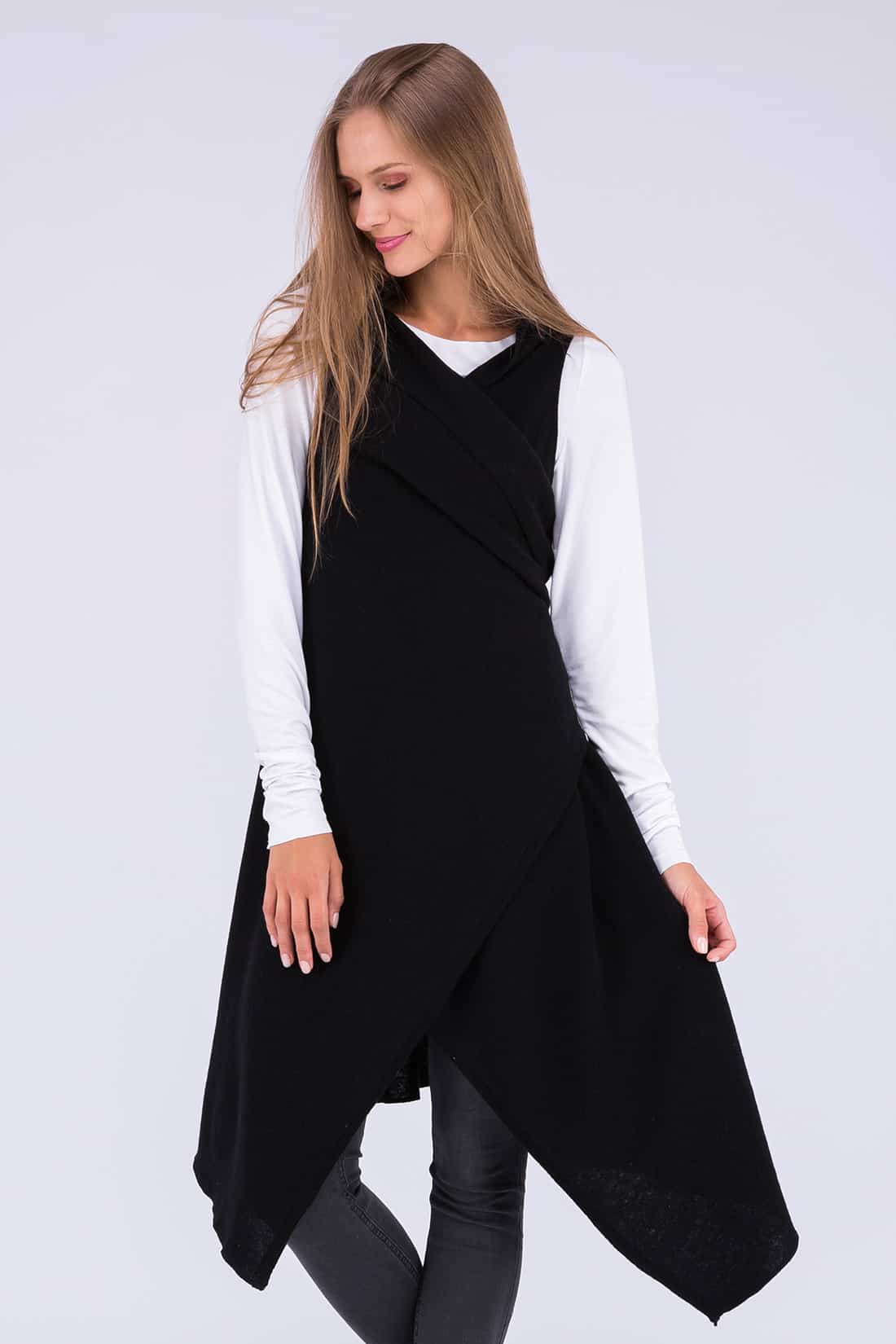 Black long wool cardigan for women NUUK – Image 2