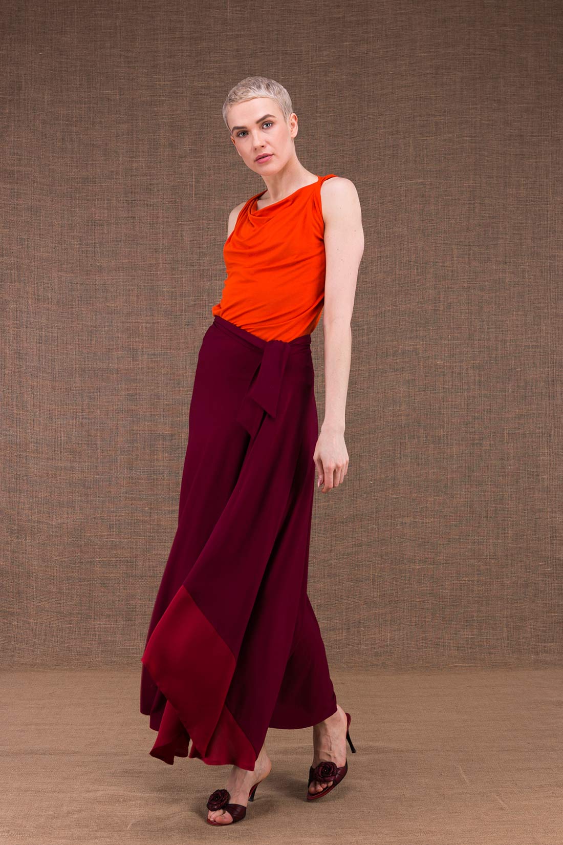 Burgundy long viscose jersey skirt BLIZZAIR