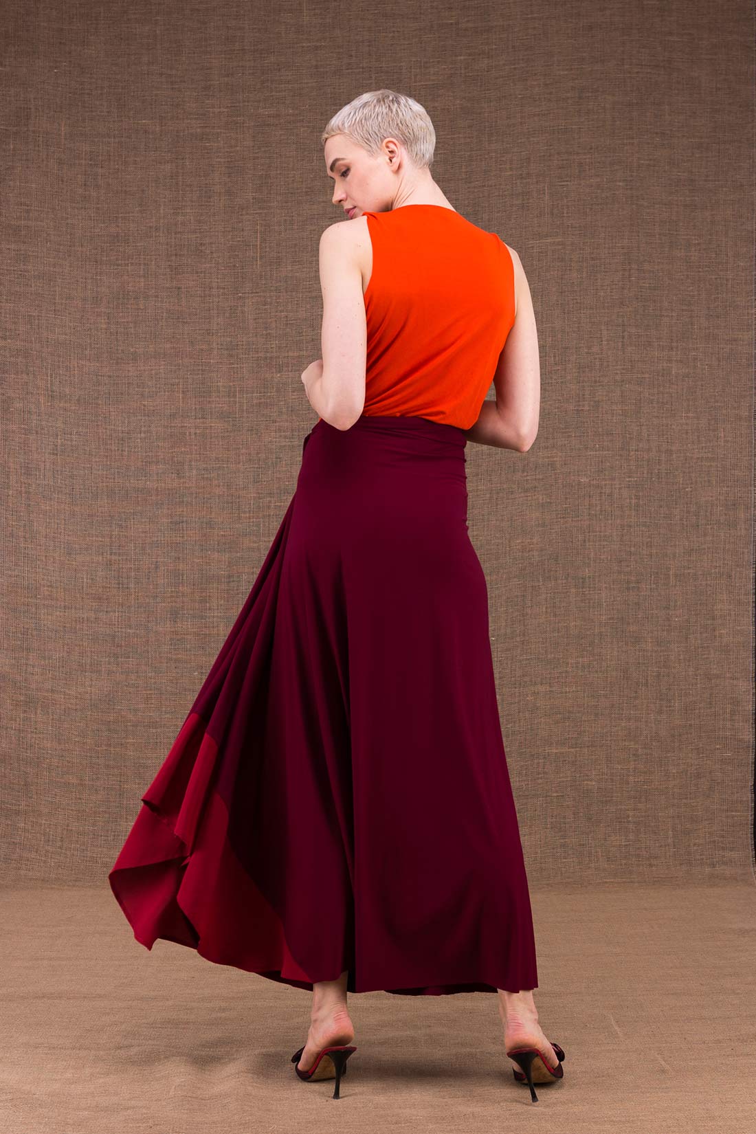 Burgundy long viscose jersey skirt BLIZZAIR – Image 3