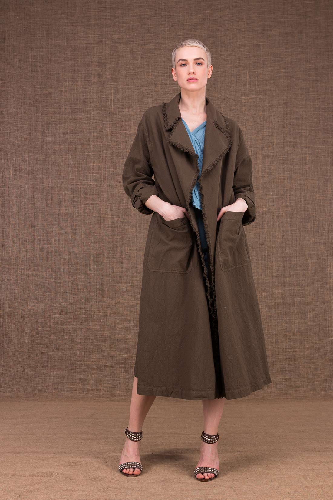 Brown organic cotton trench coat for women BOGART