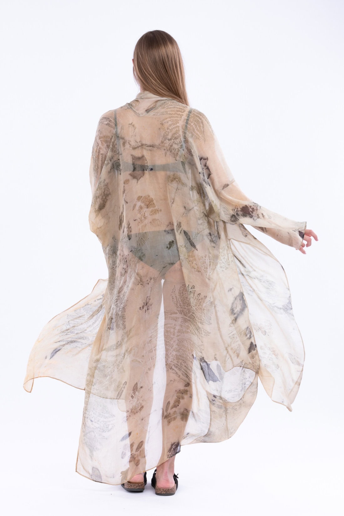 Beige printed silk kimono for women WIND – Image 3