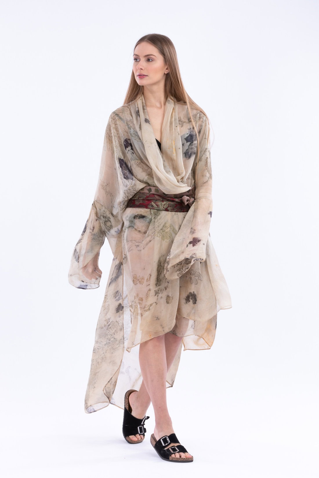 Beige printed silk kimono for women WIND – Image 5