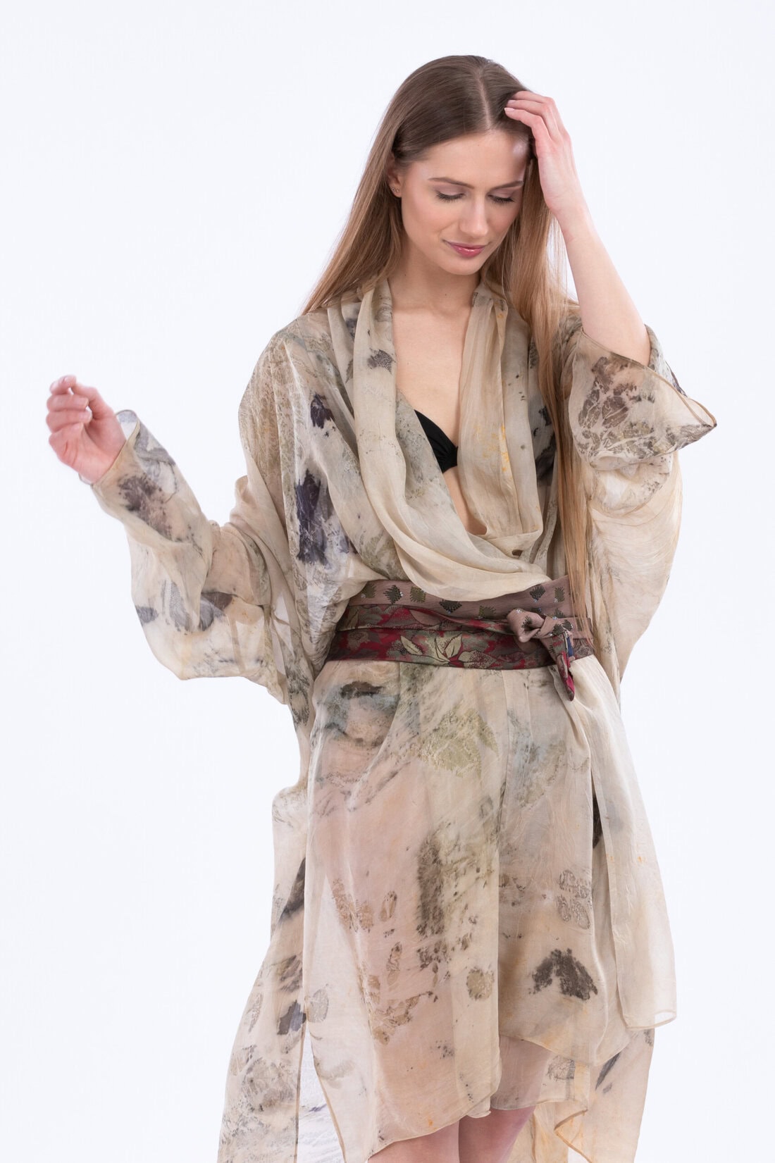 Beige printed silk kimono for women WIND – Image 6