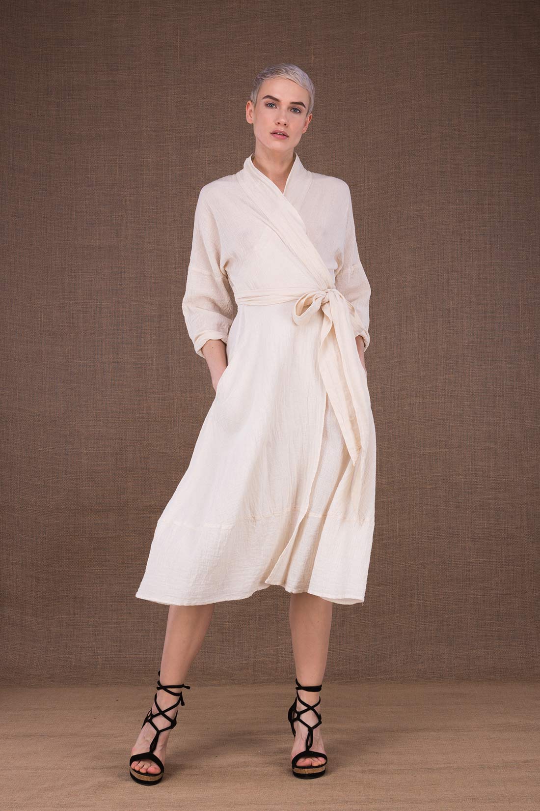 Off white organic cotton wrap dress POLARIS – Image 2
