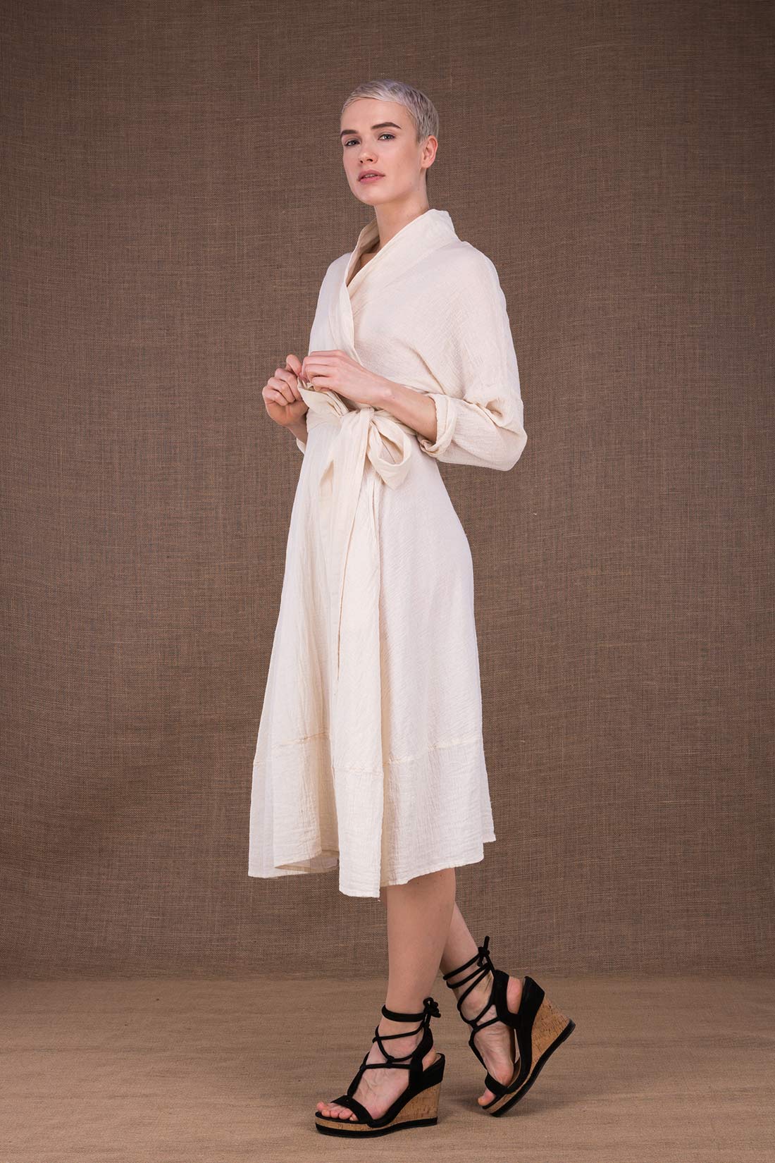 Off white organic cotton wrap dress POLARIS – Image 3