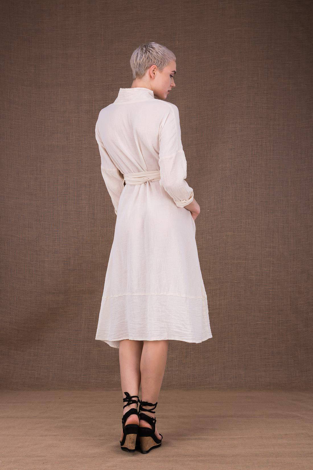 Off white organic cotton wrap dress POLARIS – Image 4
