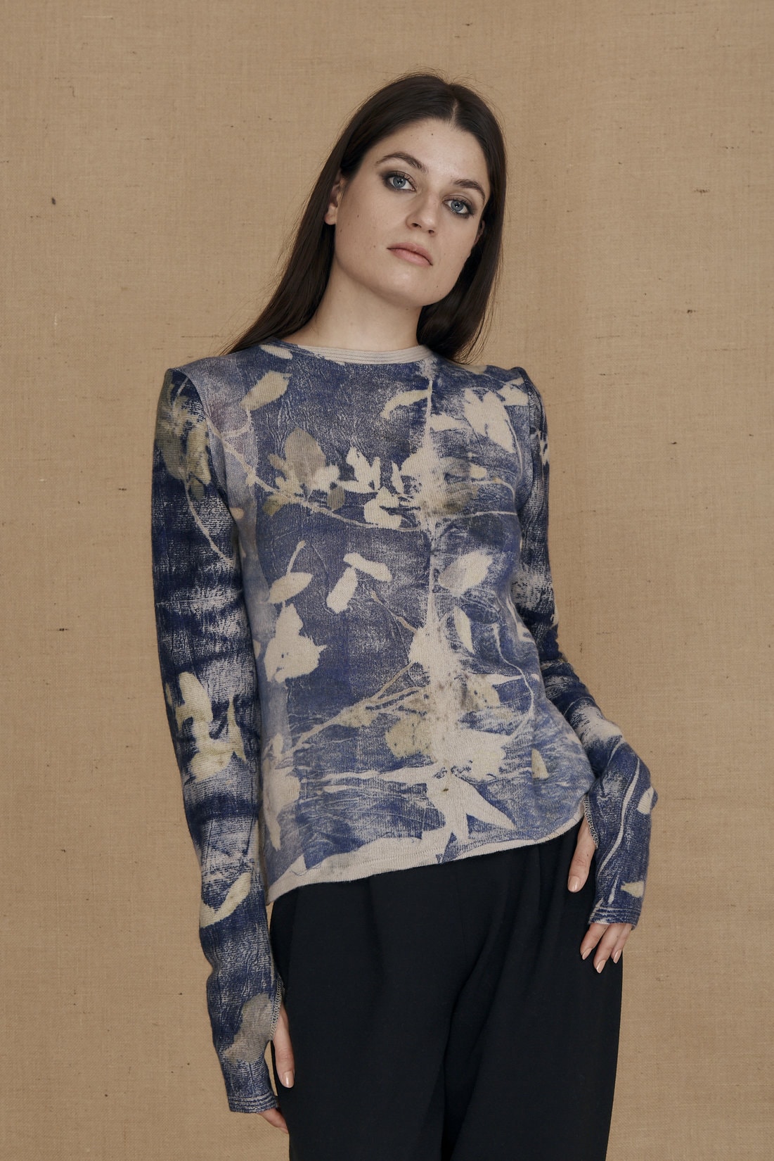 Pull bleu pour femme en laine imprimé CARA