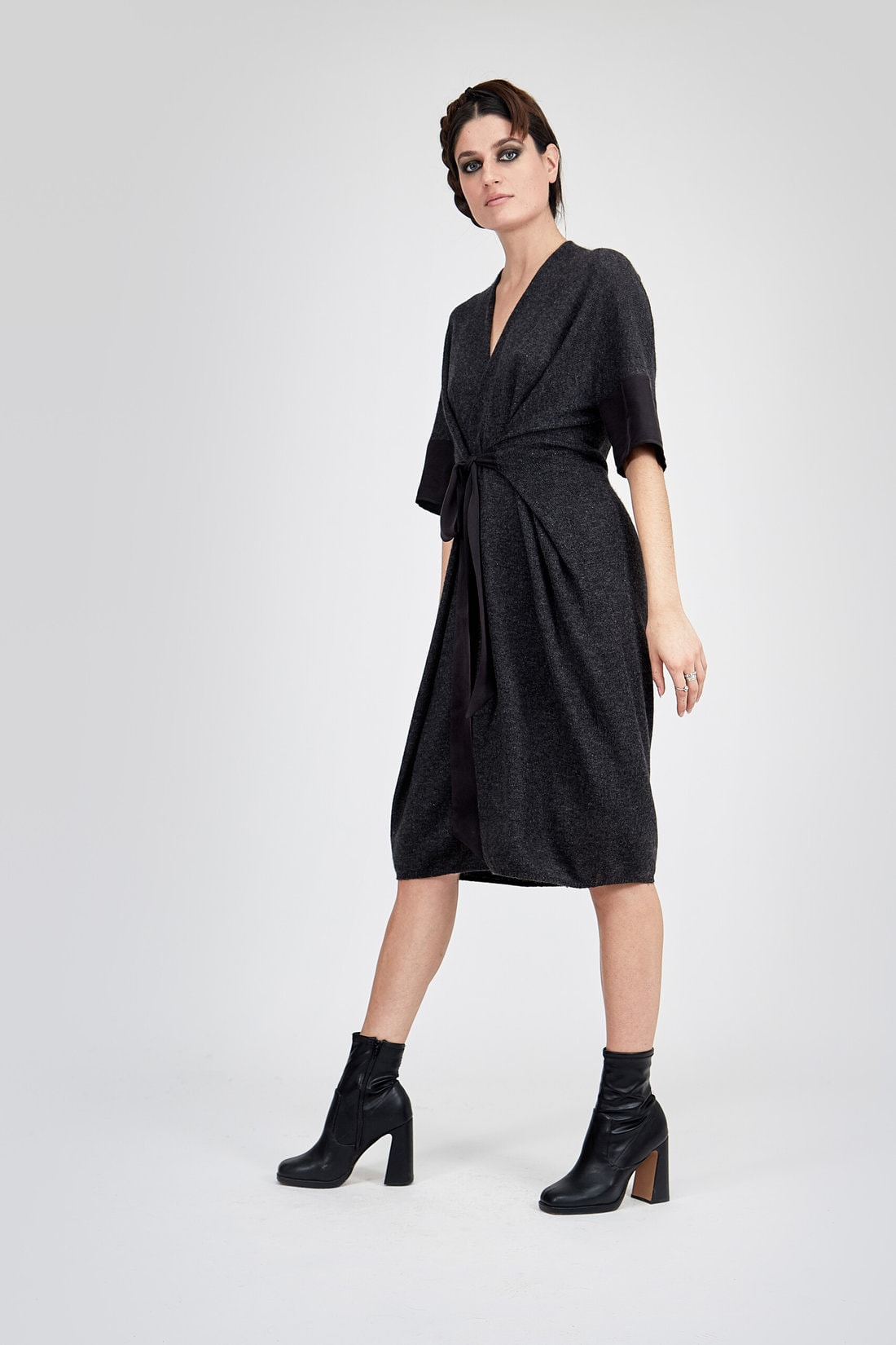 Charcoal grey cashmere wrap dress DEBORAH – Image 2