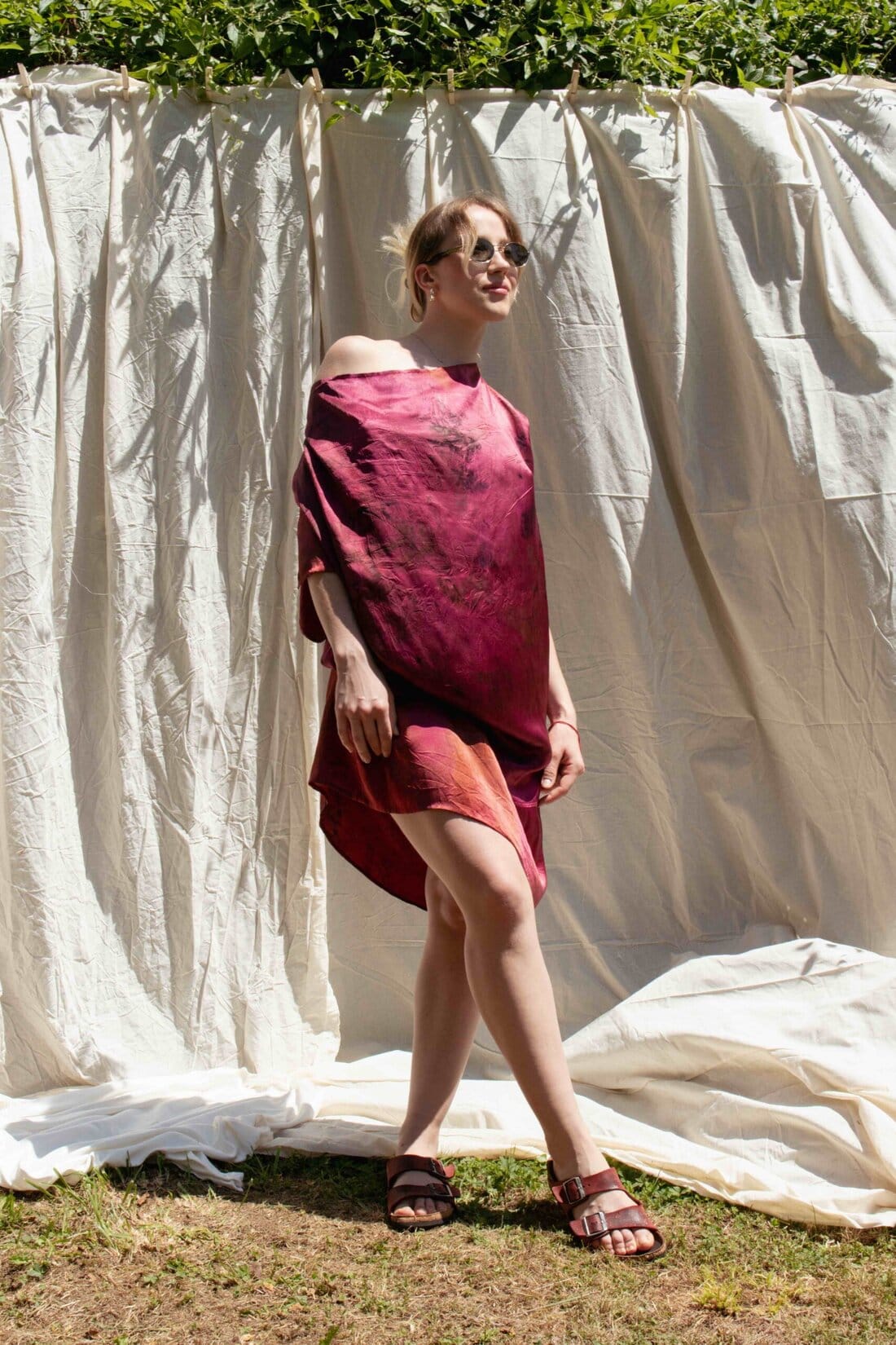 Hand-printed fuchsia silk tunic dress MIMI – Image 2