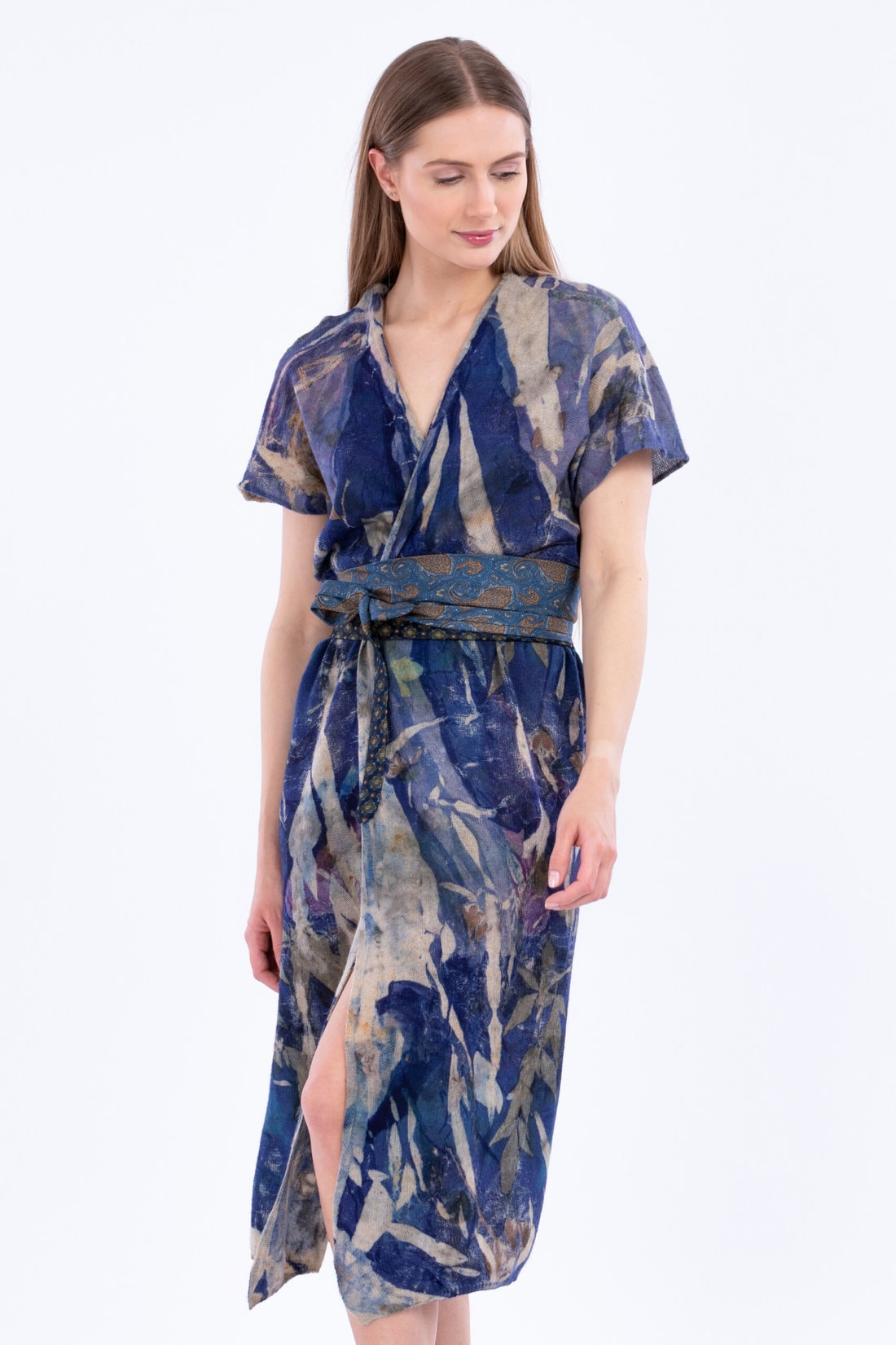 Robe bleue cache-cœur en cachemire imprimé ZUNIA – Image 4