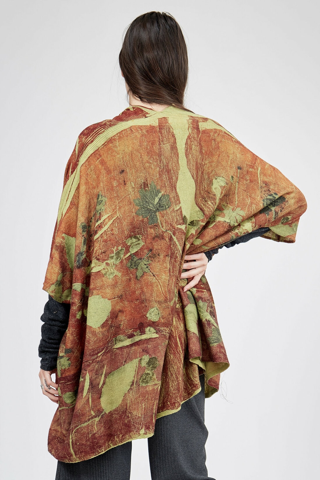 Brown printed wool kimono jacket for woman ISADORA – Image 4