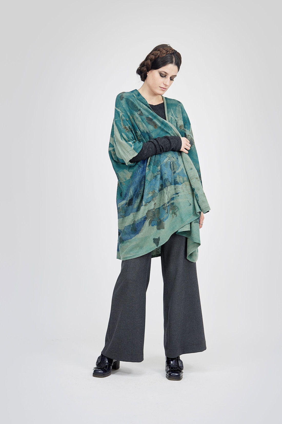 Green printed wool kimono jacket for woman ISADORA – Image 4