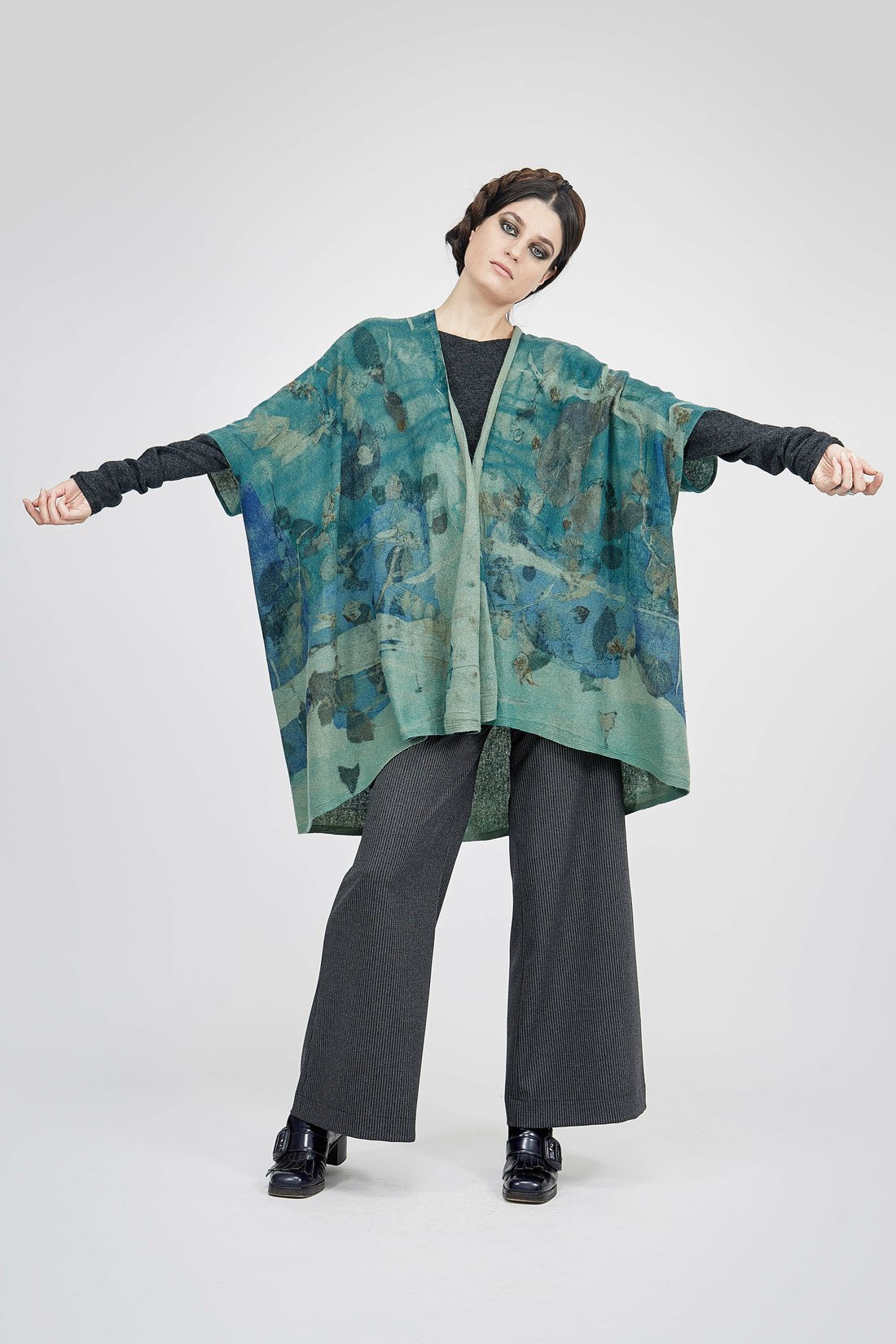 Green printed wool kimono jacket for woman ISADORA – Image 2