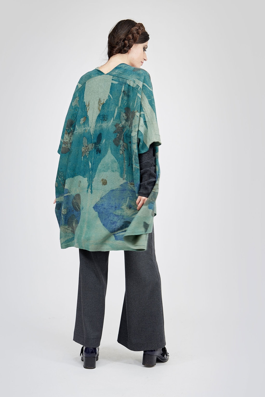 Green printed wool kimono jacket for woman ISADORA – Image 5