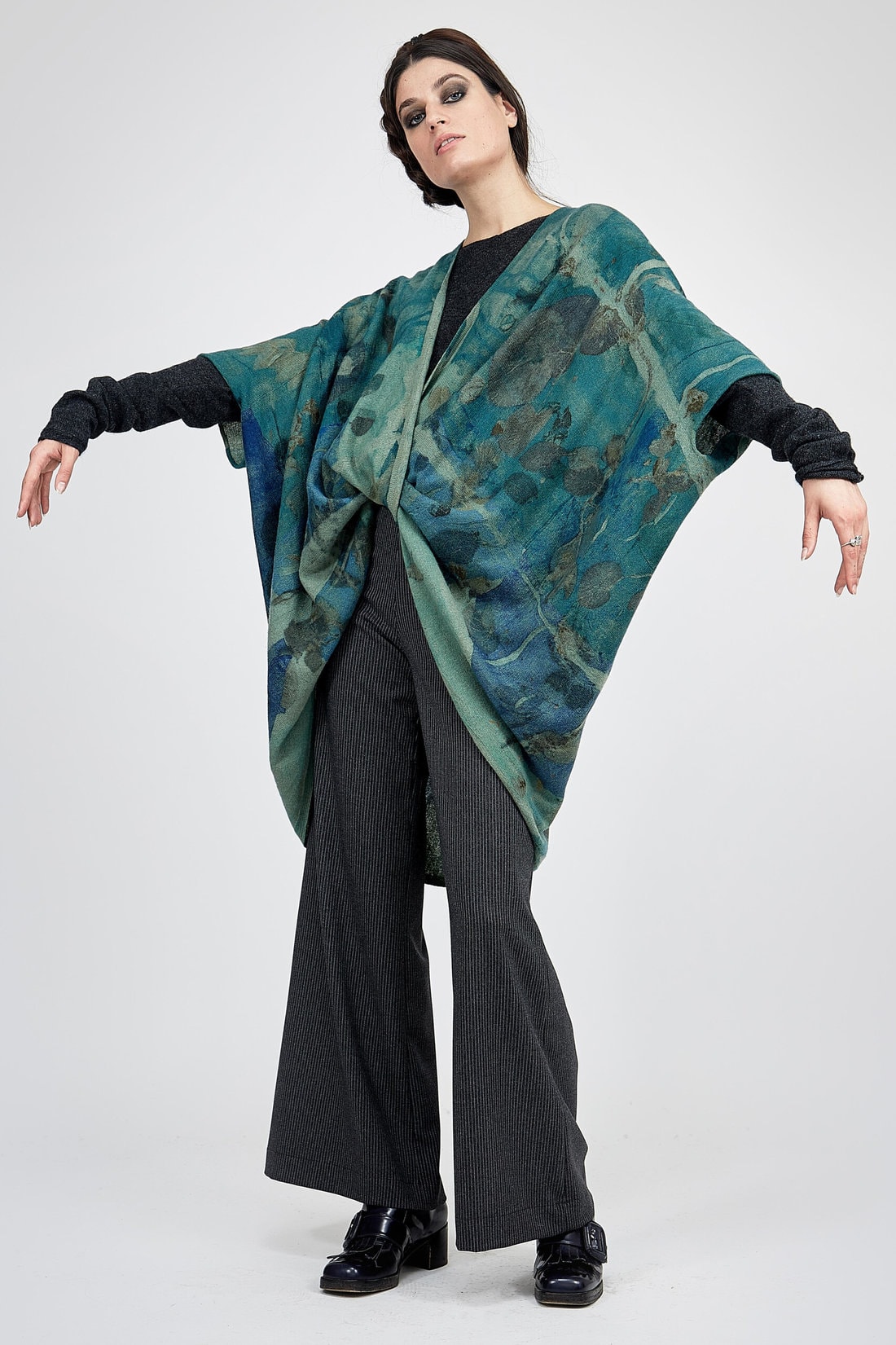 Green printed wool kimono jacket for woman ISADORA