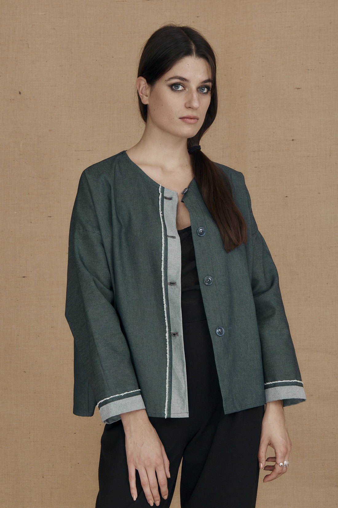 Green short denim jacket for women JAMES