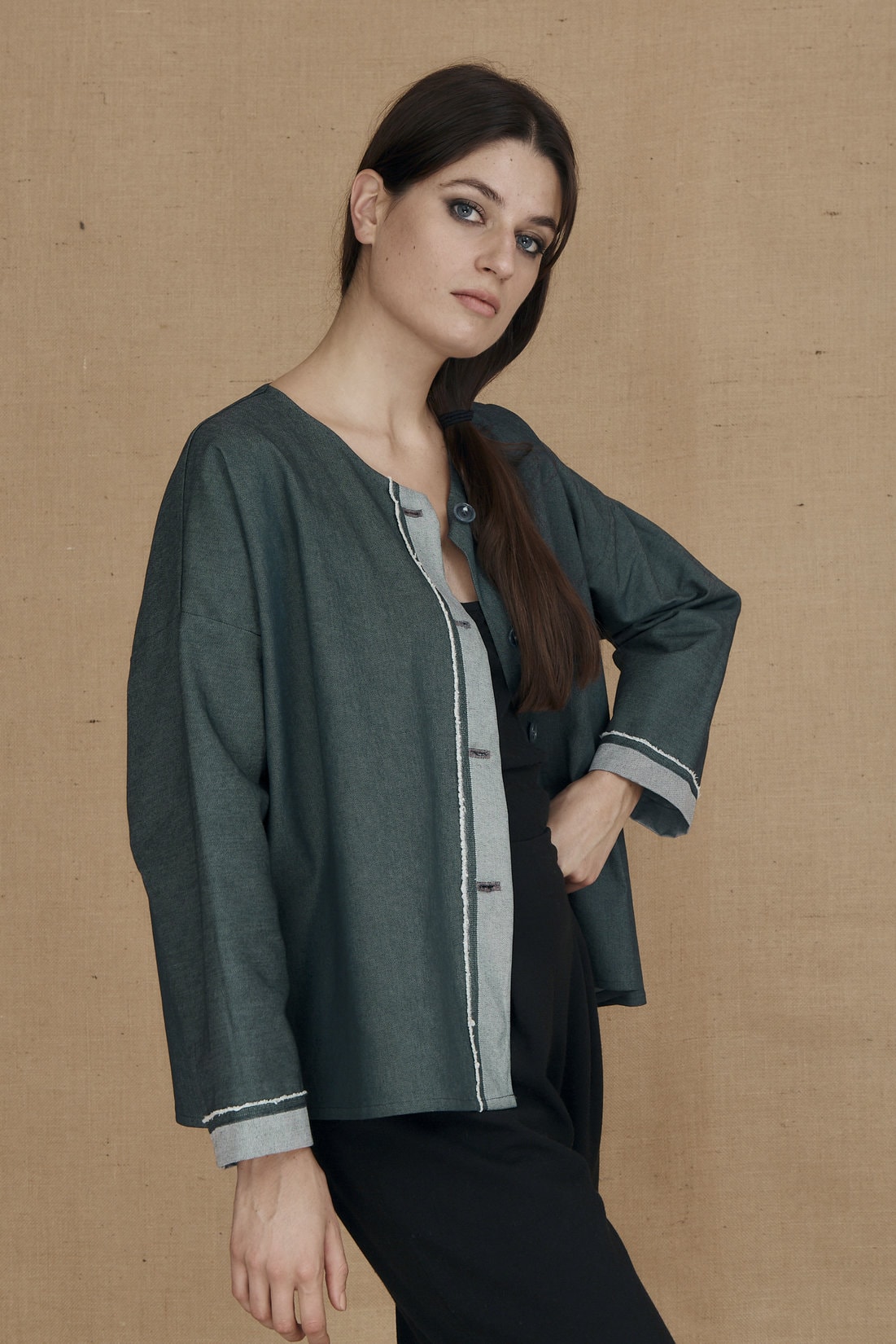 Green short denim jacket for women JAMES – Image 2