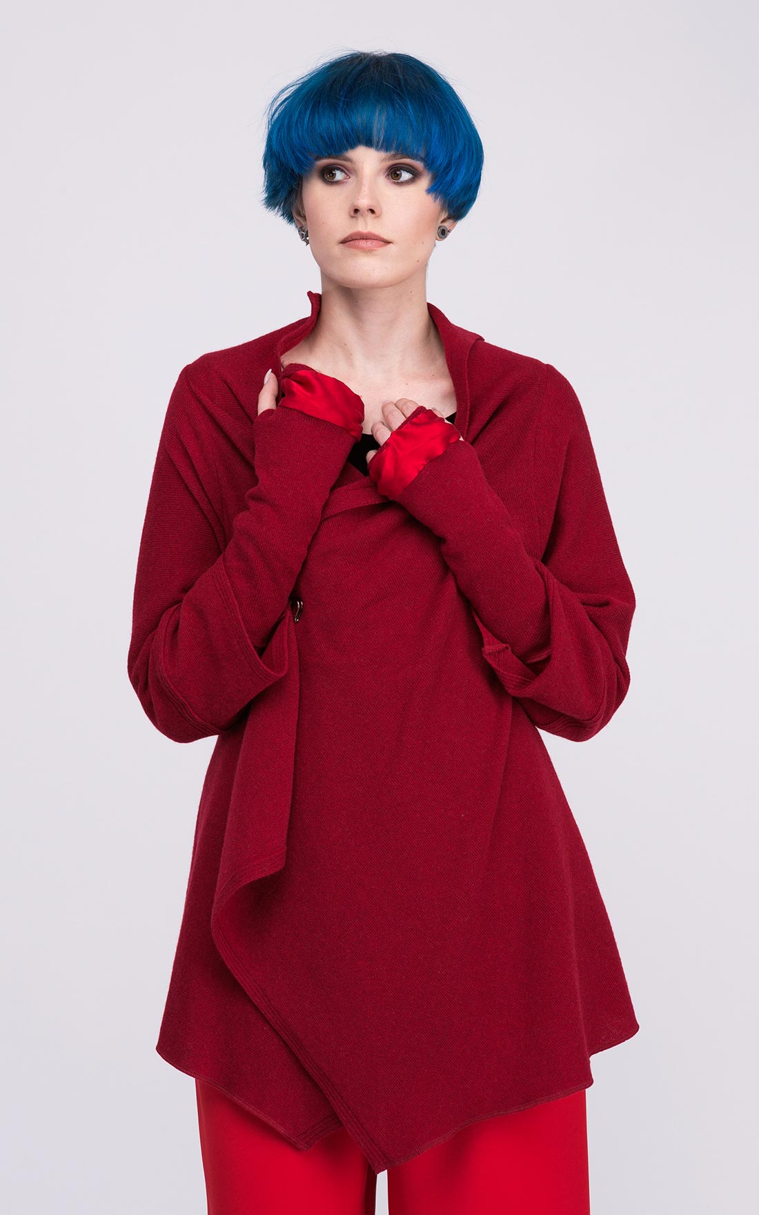 Red wool and silk mittens for women BIJOU – Image 2