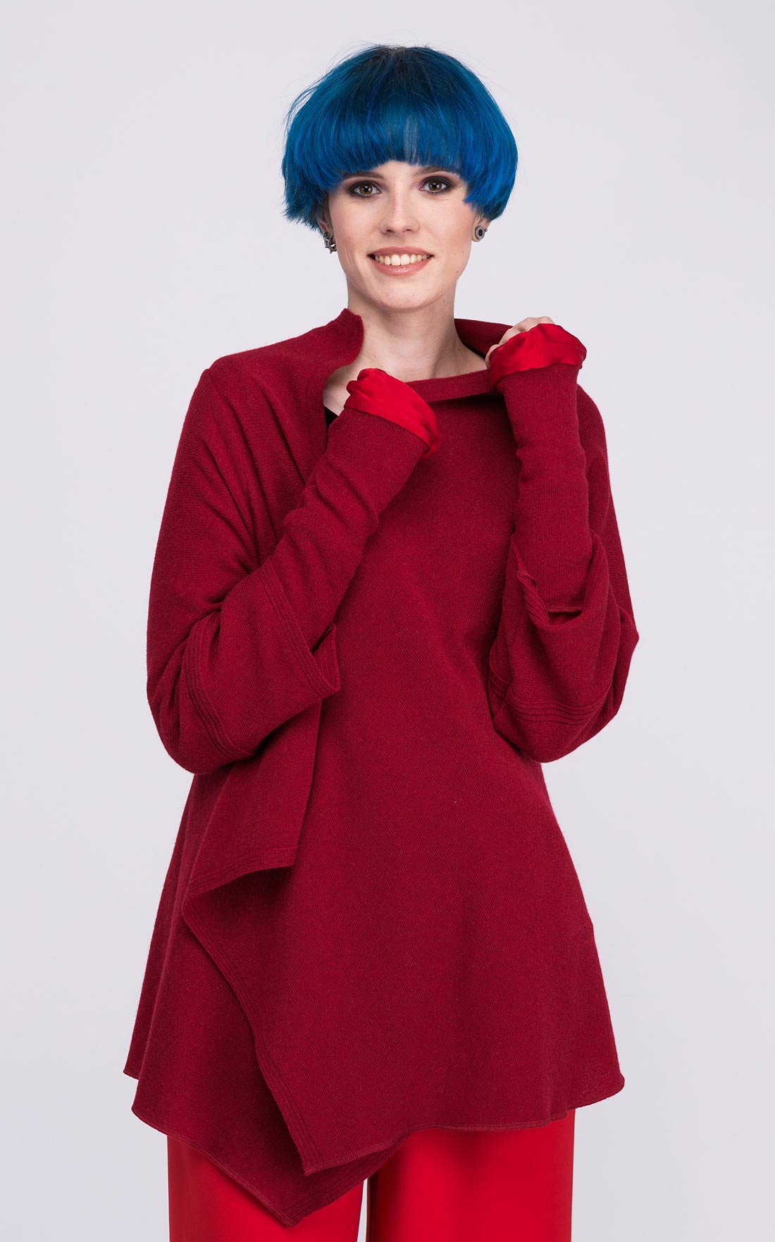 Red wool and silk mittens for women BIJOU – Image 3