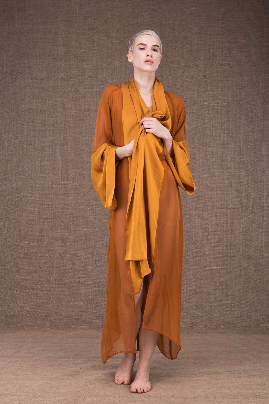 Yellow silk kimono dress WEZEN – Image 2