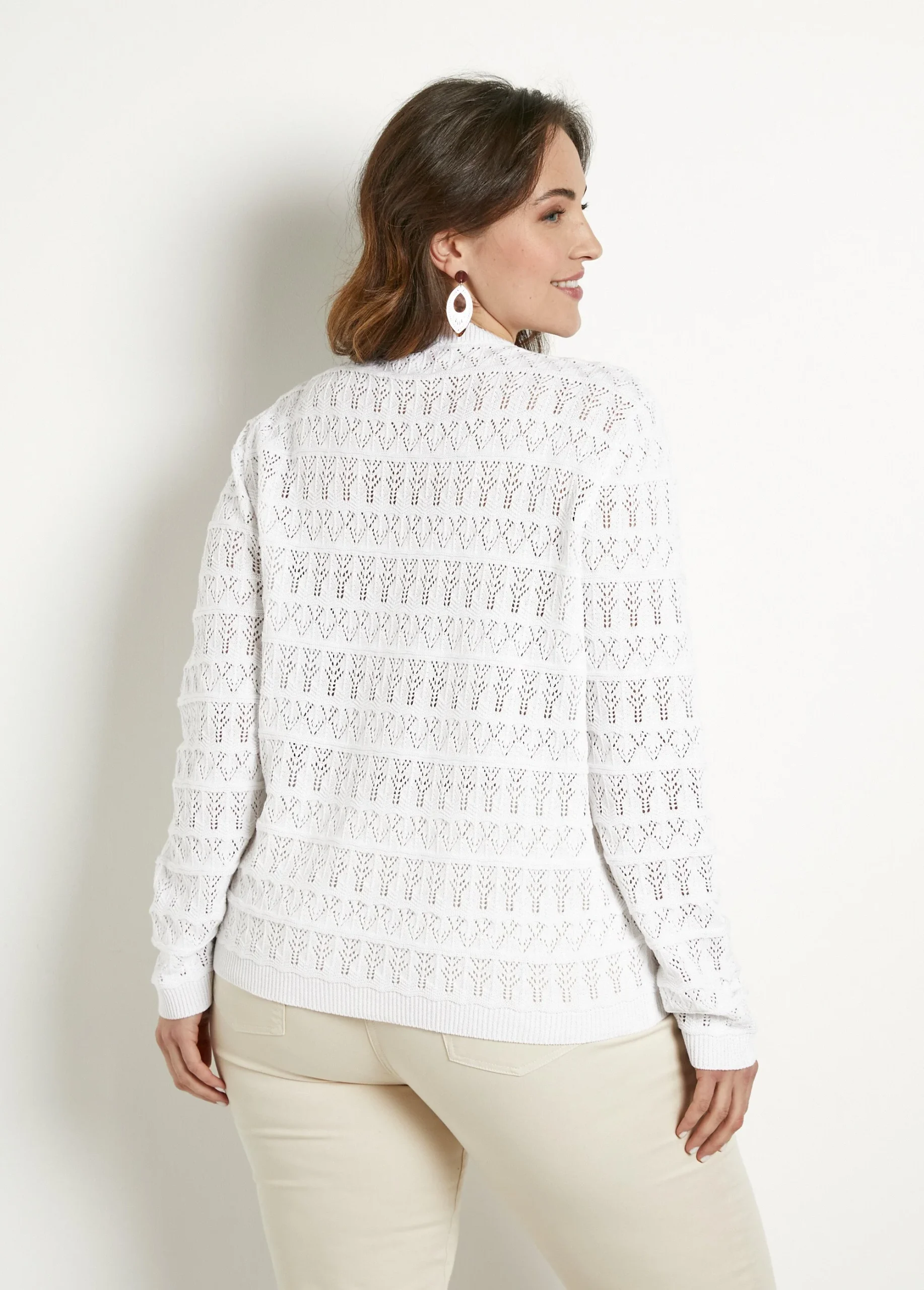 Gilet ajouré col V boutonné coton mélangé – Image 7