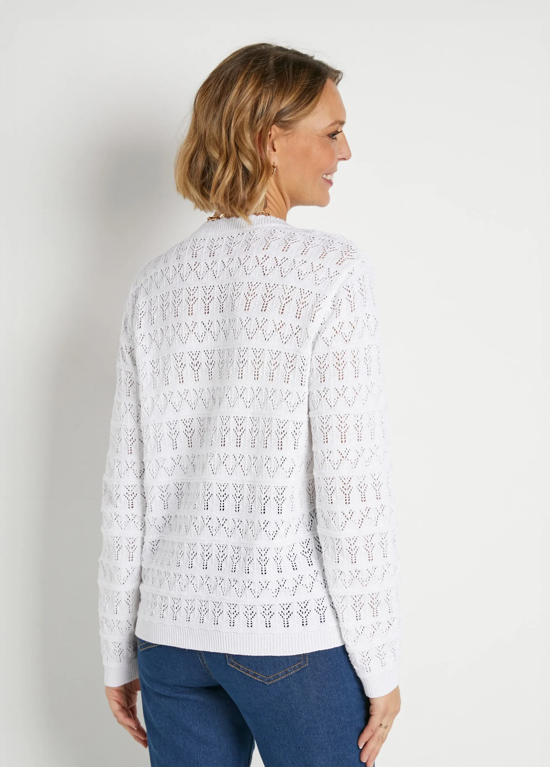 Gilet ajouré col V boutonné coton mélangé – Image 2