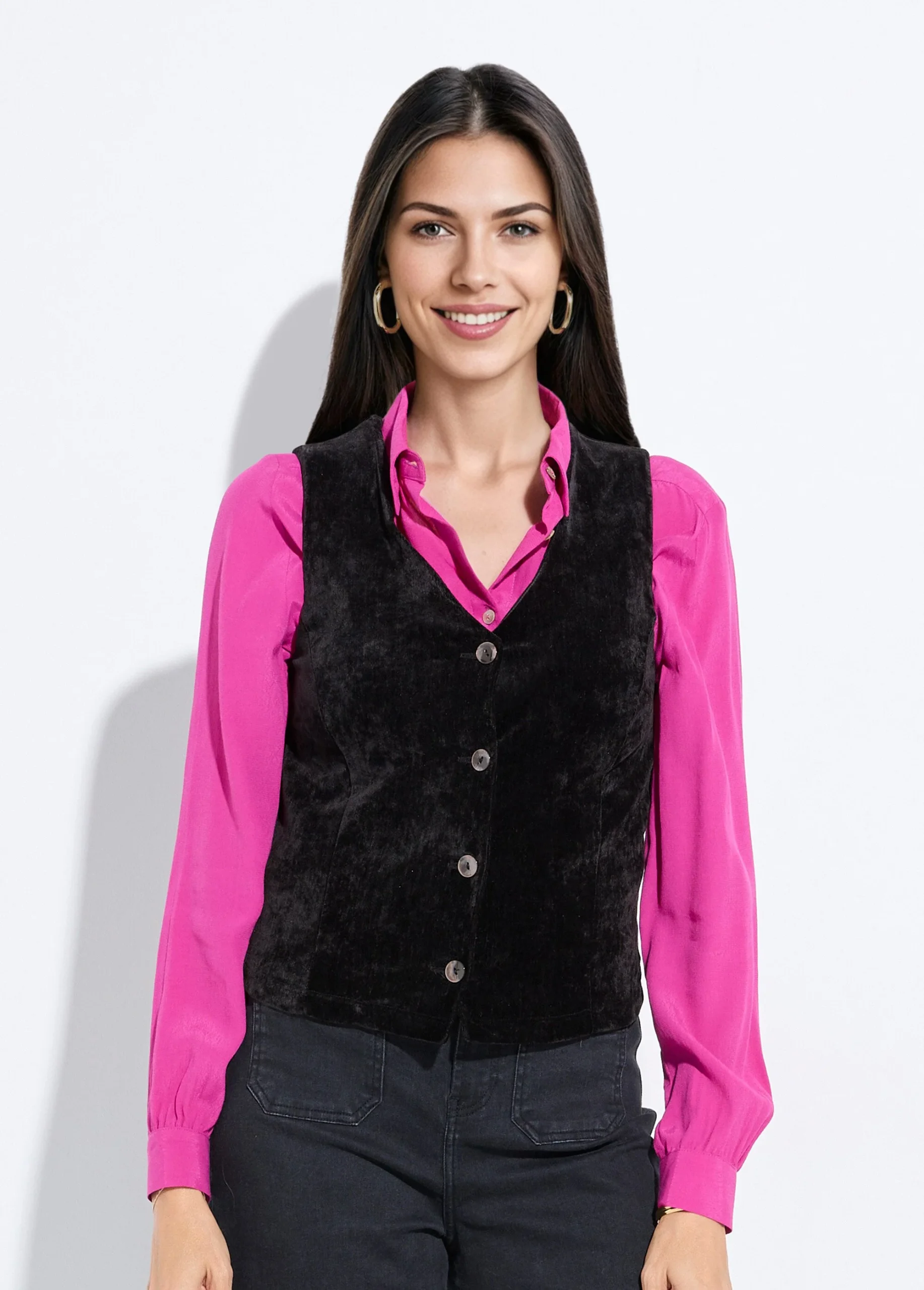 Gilet sans manches boutonné velours ras