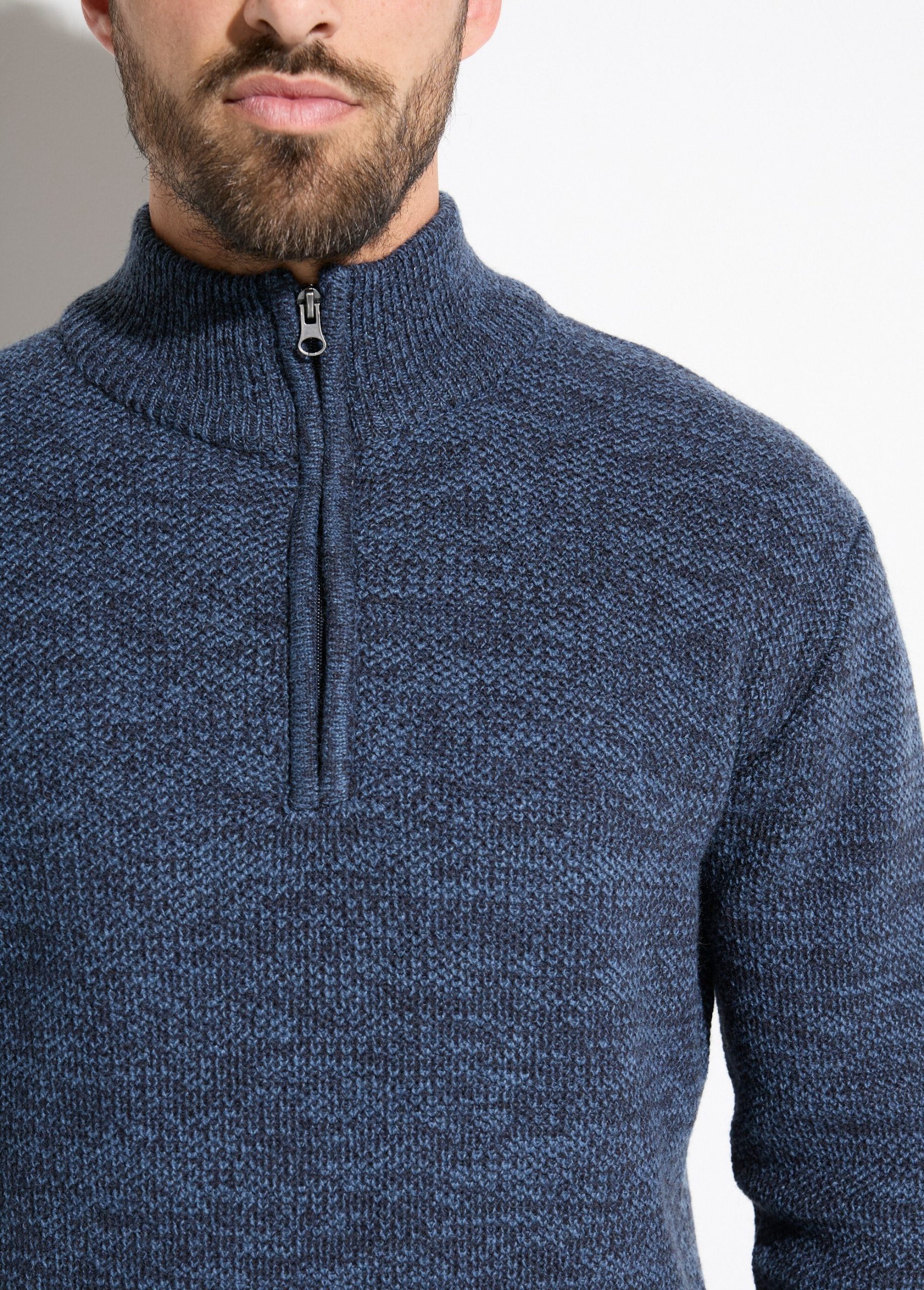 Pull col montant zippé maille chinée laine – Image 3