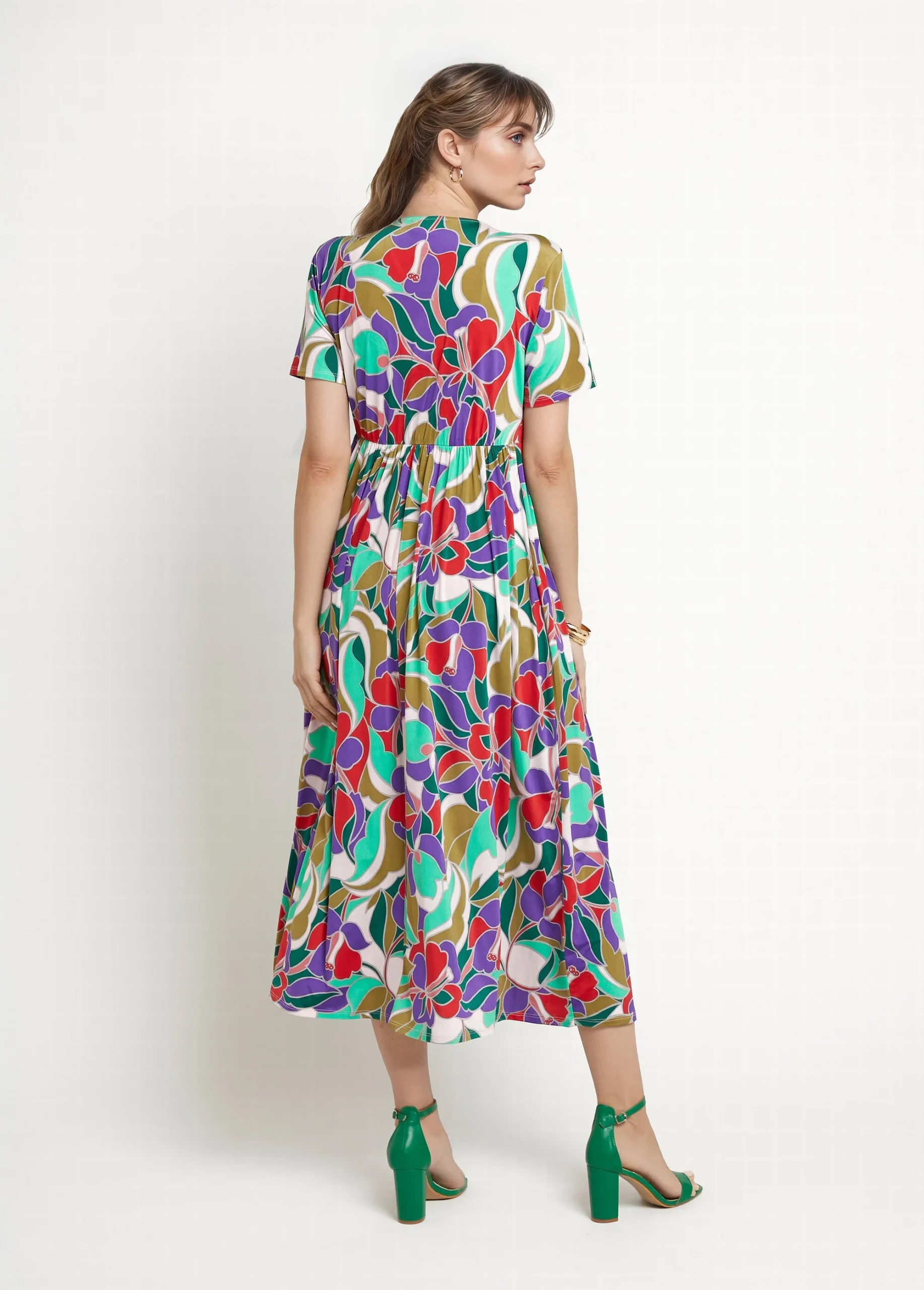 Robe longue manches courtes, fleuri graphique – Image 3
