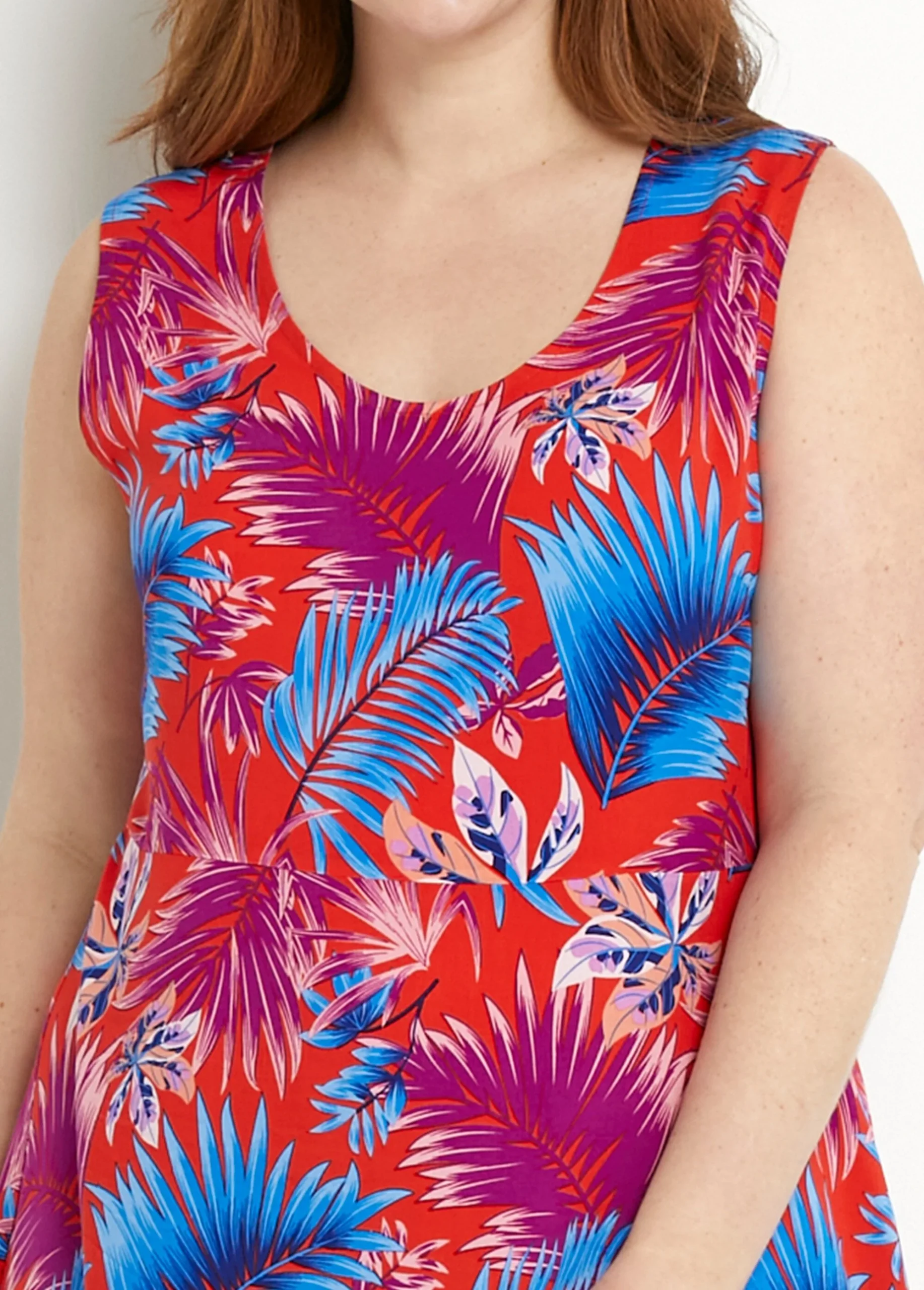 Robe longue sans manches évasée imprimé feuillage – Image 3