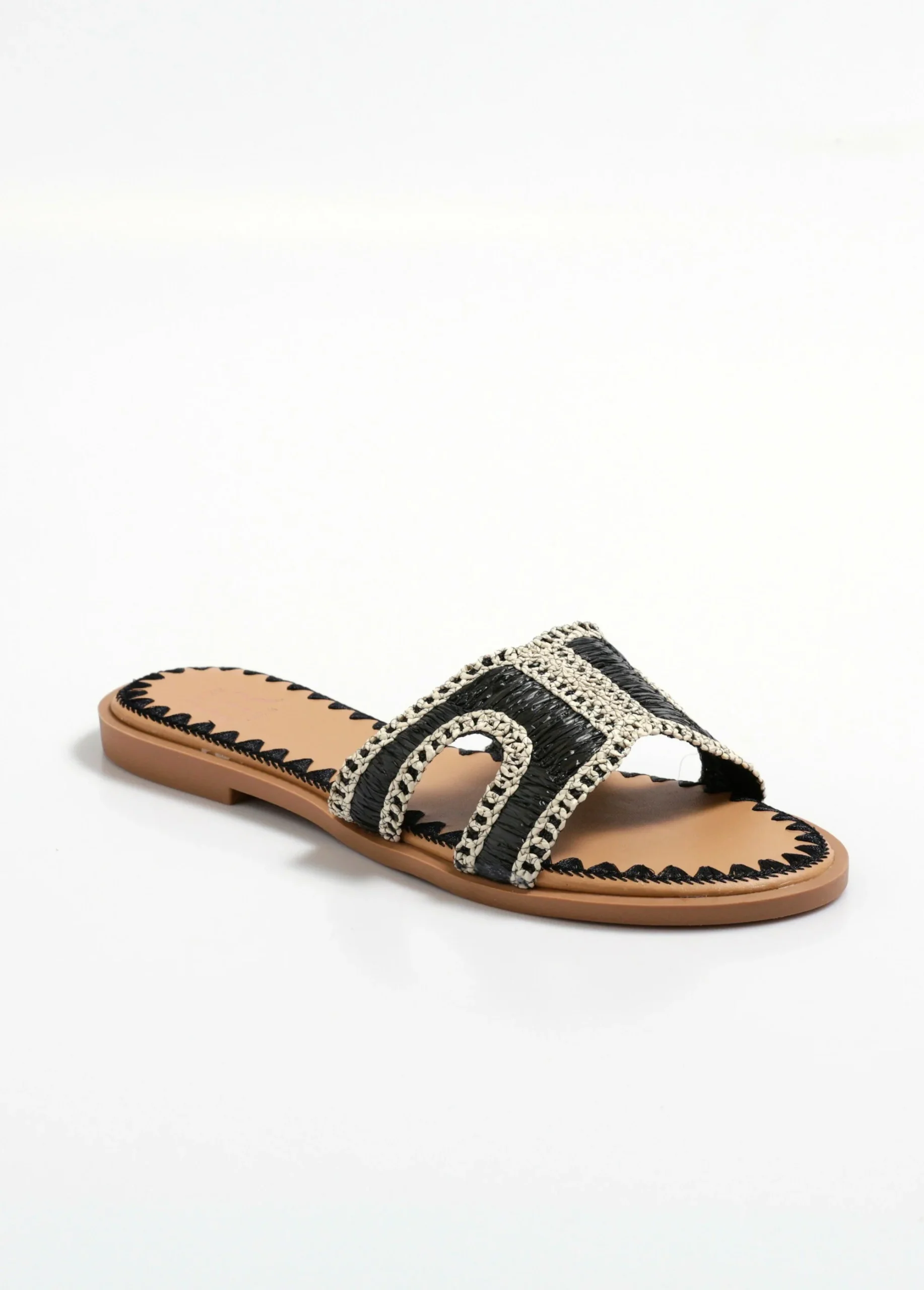 Sandales mules plates ethniques en paille